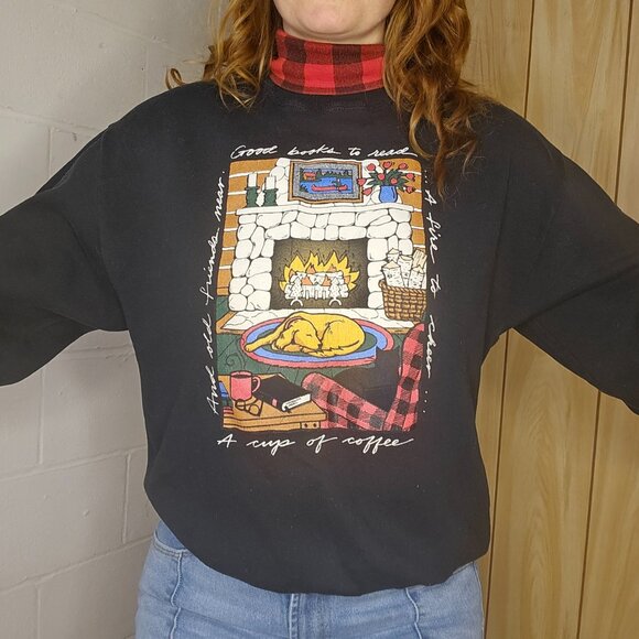 Vintage CottageCore Turtleneck Cozy Print Graphic Sweatshirt - Picture 4 of 10